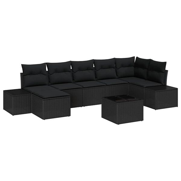 vidaXL Set Divano da Giardino con cuscino 7 pcs Nero polyrattan