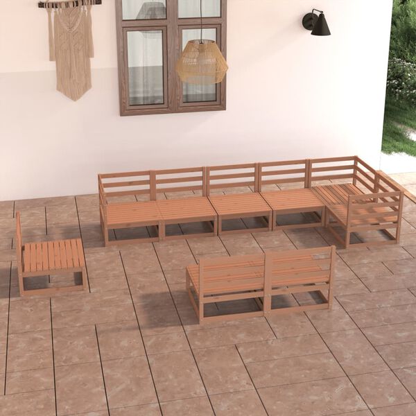 vidaXL Set Salotto da Giardino 9pz Marrone Ambra Legno Massello Pino