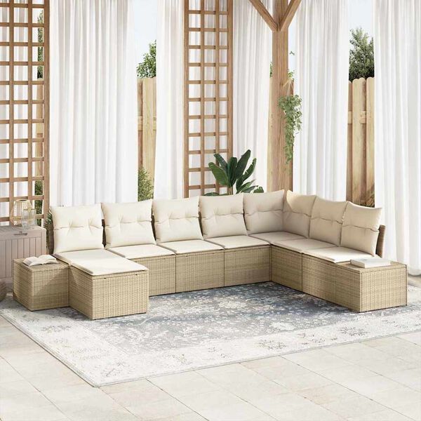 vidaXL Set Divano da Giardino 8 pcs Beige e Crema polyrattan