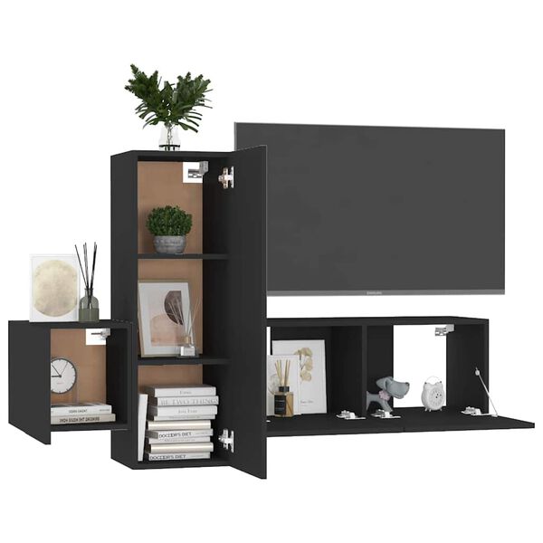 vidaXL Set di Mobili Porta TV 3 pz Nero in Legno Multistrato