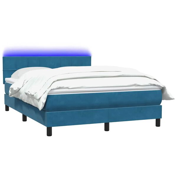 vidaXL Letto a Molle con Materasso e LED Blu Scuro 140x220 cm Velluto