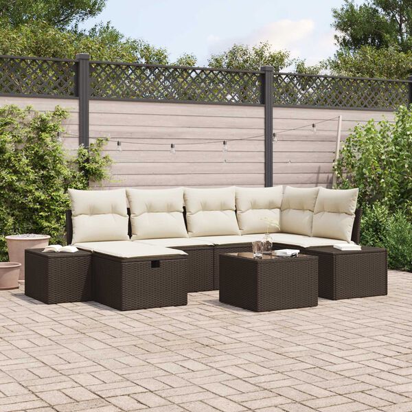 vidaXL Set Divano da Giardino con cuscino 7 pcs Marrone polyrattan