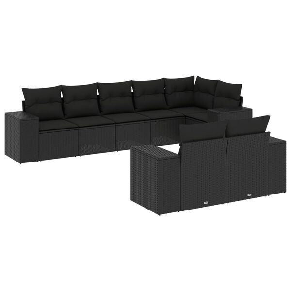 vidaXL Set Divani da Giardino con Cuscini 8 pz Nero in Polyrattan