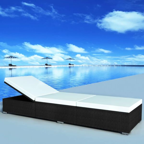vidaXL Lettino Prendisole con Cuscino Bianco Crema in Polyrattan Nero
