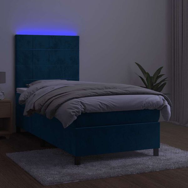 vidaXL Letto a Molle con Materasso e LED Blu Scuro 90x190cm in Velluto