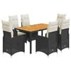 vidaXL Set da Bistr&ograve; da Giardino 7 pz con Cuscini Nero in Polyrattan