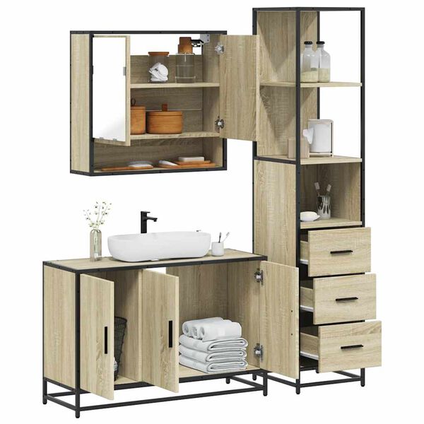 vidaXL Set Mobili da Bagno 3 pz Rovere Sonoma in Legno Multistrato