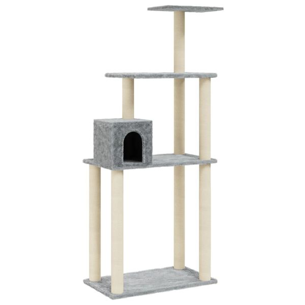vidaXL Albero per Gatti con Tiragraffi in Sisal Grigio Chiaro 147 cm
