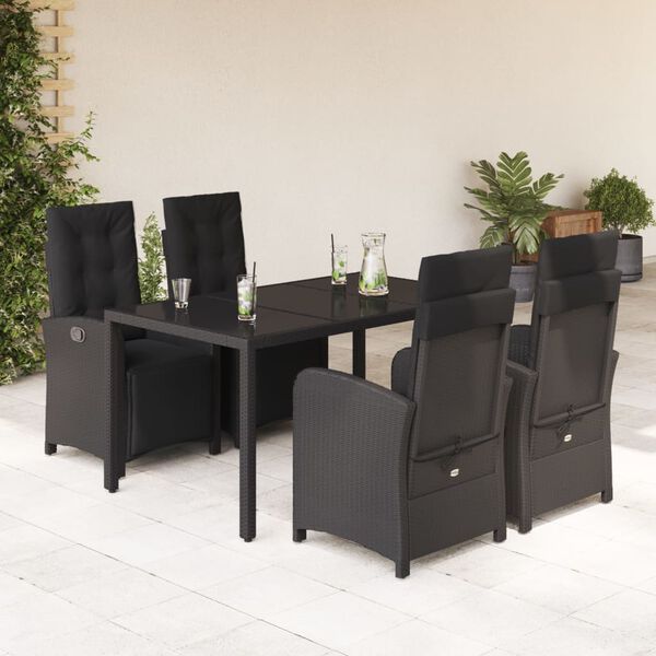 vidaXL Set da Pranzo da Giardino 5 pz Nero con Cuscini in Polyrattan