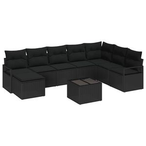 vidaXL Set di divani con cuscino 9 pcs Nero polyrattan