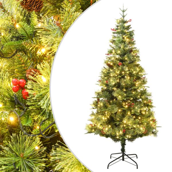 vidaXL Albero di Natale Preilluminato con Pigne Verde 225 cm PVC e PE