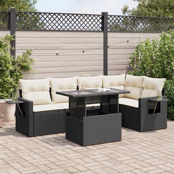 vidaXL Set Divano da Giardino 6 pz con Cuscini Nero in Polyrattan