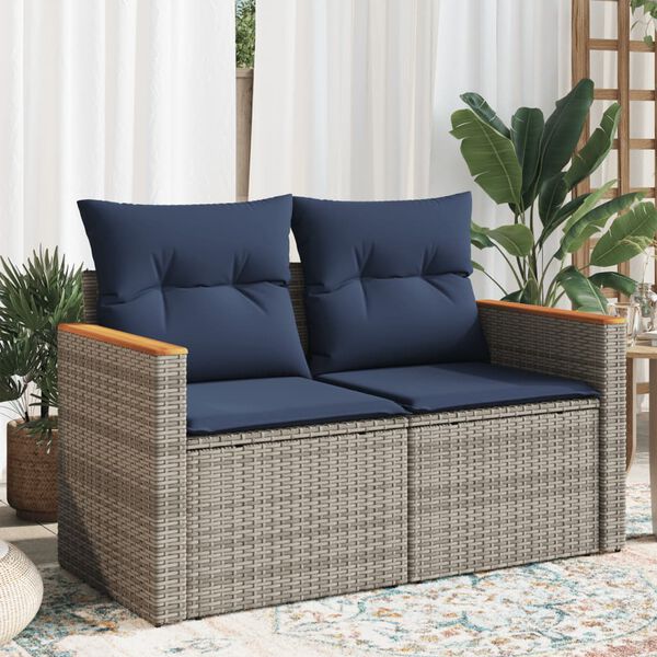 vidaXL Divano da giardino con cuscini a 2 posti grigio in polyrattan