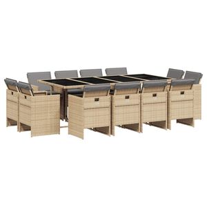 vidaXL Set Pranzo da Giardino 13 pz con Cuscini Beige Misto Polyrattan