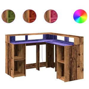 vidaXL Scrivania con Luci LED Legno Antico 130x130x91 cm in Truciolato
