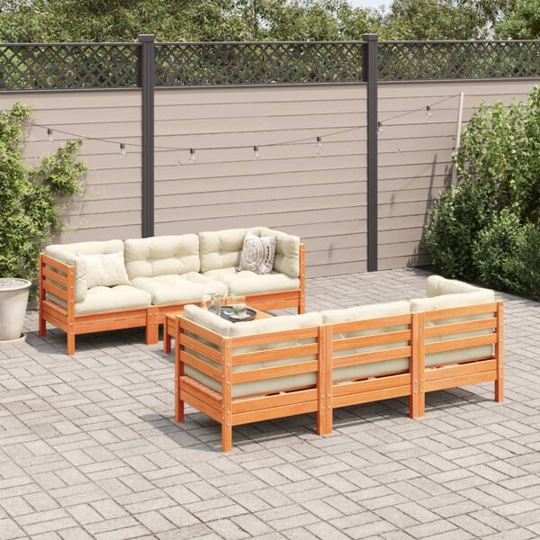 vidaXL Set Divani Giardino 7 pz con Cuscini Marrone Cera Massello Pino