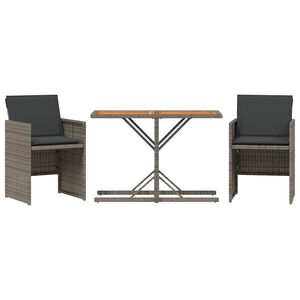 vidaXL Set da Bistr&ograve; 3 pz con Cuscini Grigio in Polyrattan