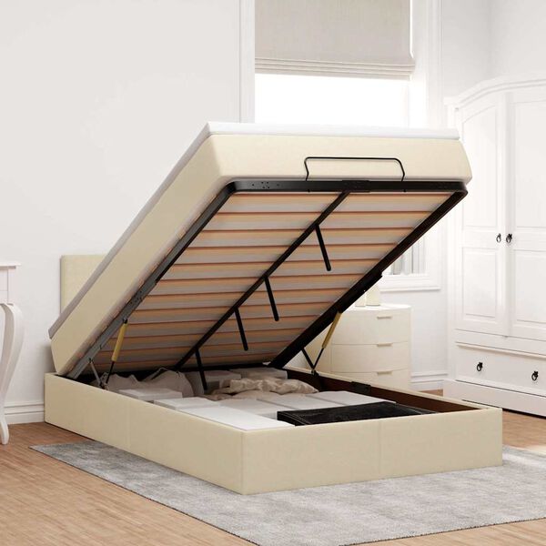 vidaXL Struttura Letto Pouf con Materasso Crema 120x190 cm in Tessuto