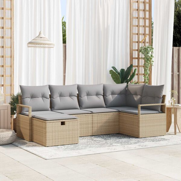 vidaXL Set di divani 6 pcs Beige e Grigio Chiaro polyrattan