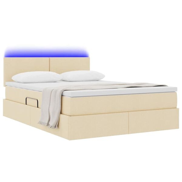 vidaXL Letto con contenitore e LED con led Crema 140 x 200 cm Tessuto