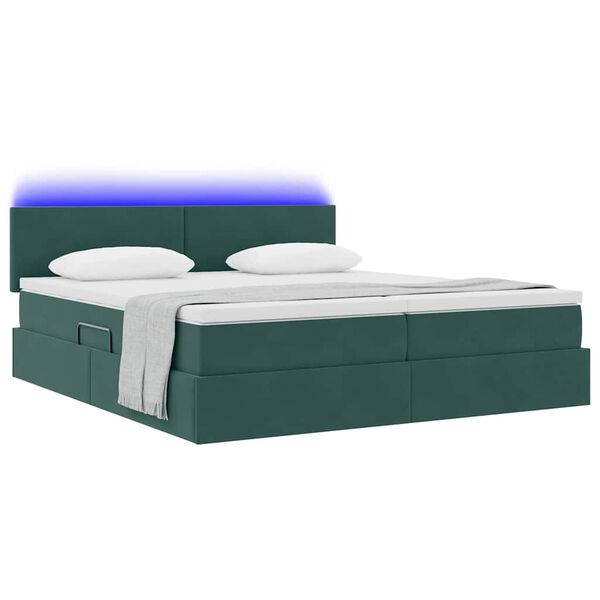 vidaXL Letto con luci a strisce a LED Verde Scuro 200 x 200 cm Velluto