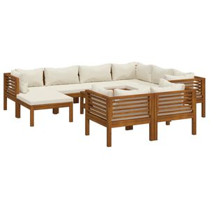 vidaXL Set Divani da Giardino 10 pz con Cuscini Crema in Legno Acacia