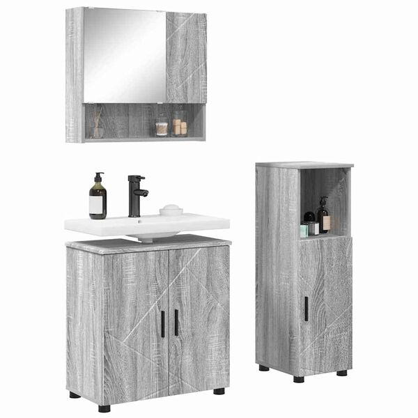 vidaXL Set di mobili per il bagno con porta 3 pcs Grigio Sonoma