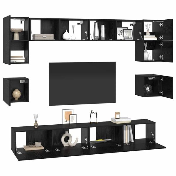 vidaXL Set mobile TV 8 pcs Rovere Nero Legno multistrato