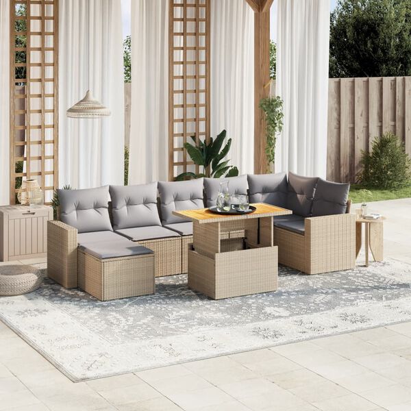 vidaXL Set Divano da Giardino 8 pz con Cuscini Beige in Polyrattan