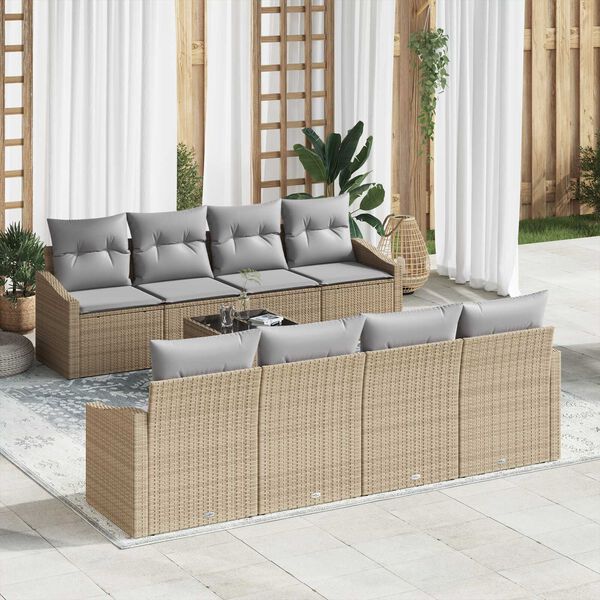 vidaXL Set di divani 9 pcs Beige e Grigio Chiaro polyrattan