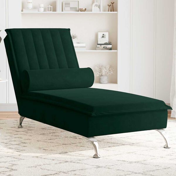 vidaXL Chaise Longue Massaggi con Capezzale Verde Scuro in Velluto
