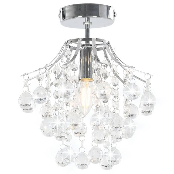vidaXL Lampadario con Perle di Cristallo Argento Rotondo E14