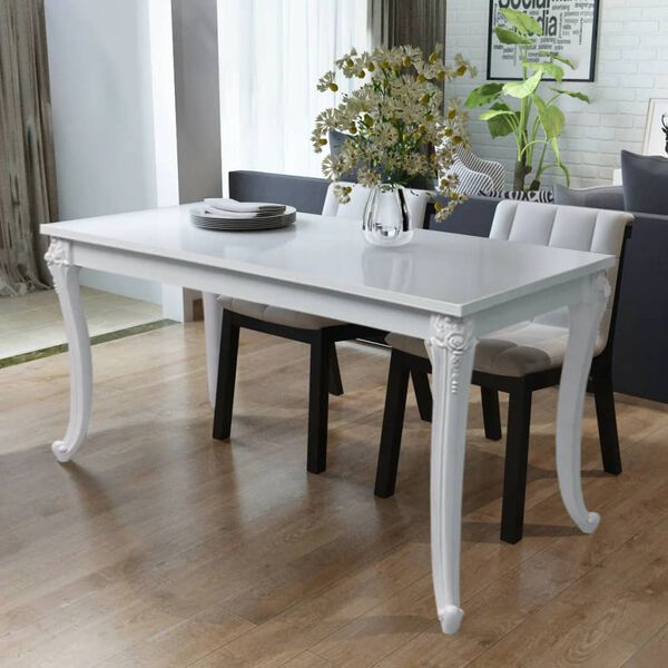 vidaXL Tavolo da Pranzo 116x66x76 cm Bianco Lucido