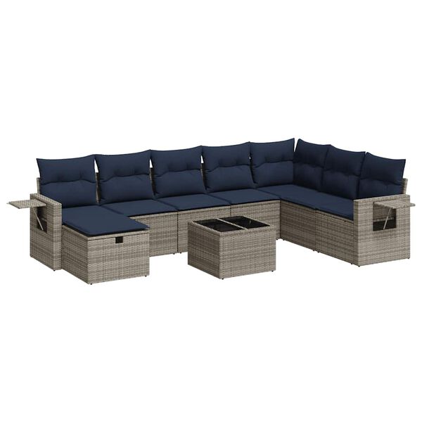vidaXL Set Divano da Giardino 8 pz con Cuscini Grigio in Polyrattan