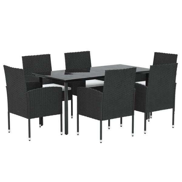 vidaXL Set da Pranzo da Giardino 7 pz Nero con Cuscini in Polyrattan