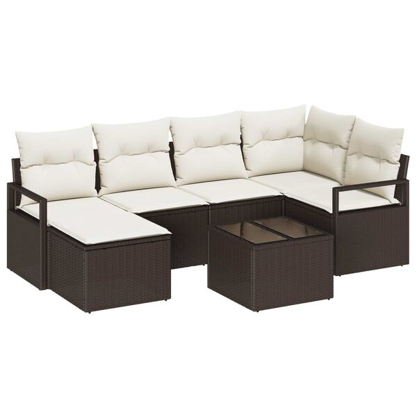 vidaXL Set di divani con cuscino 7 pcs Marrone e Crema polyrattan