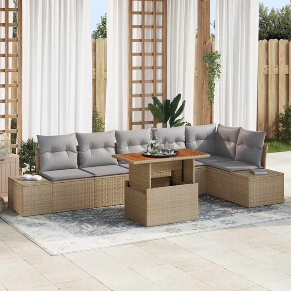 vidaXL Set Divano da Giardino 7 pcs Beige Poly Rattan