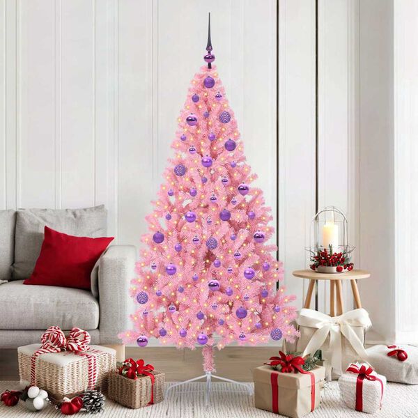 vidaXL Albero di Natale artificiale con luci integrate Rosa 180 cm PVC