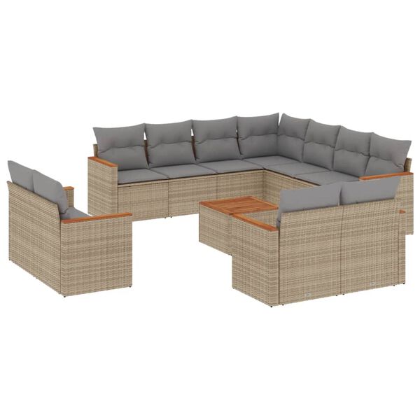 vidaXL Set Divani da Giardino 12 pz con Cuscini Beige in Polyrattan