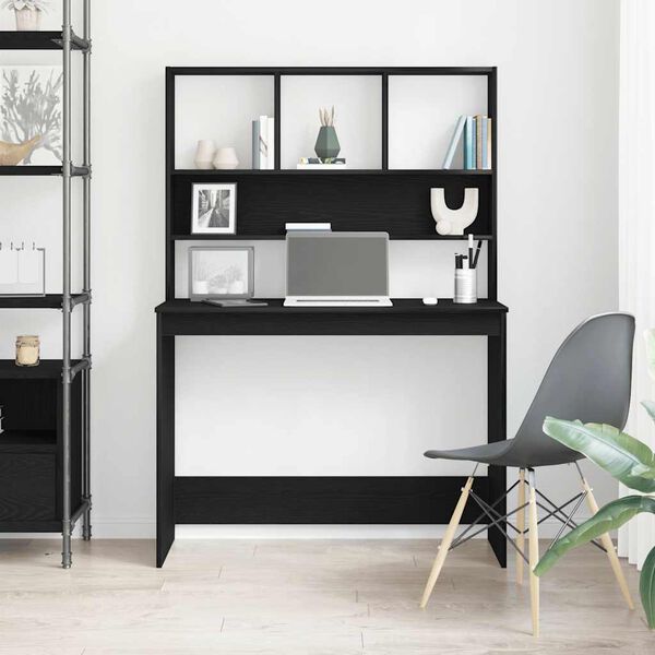 vidaXL Scrivania con Mensole Rovere Nero 102x45x148 cm in Truciolato