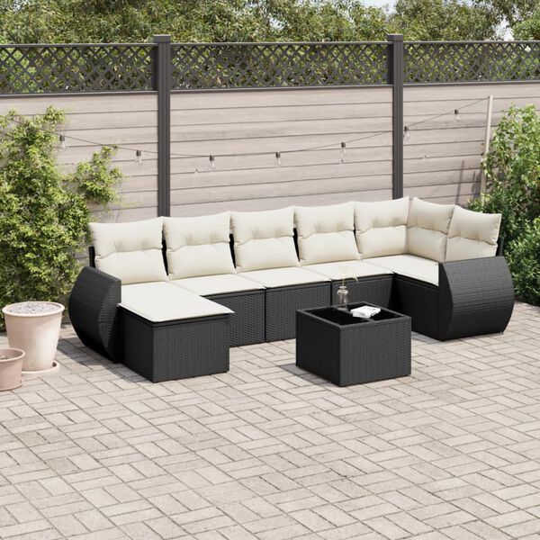 vidaXL Set Divani da Giardino con Cuscini 7pz Nero Polyrattan