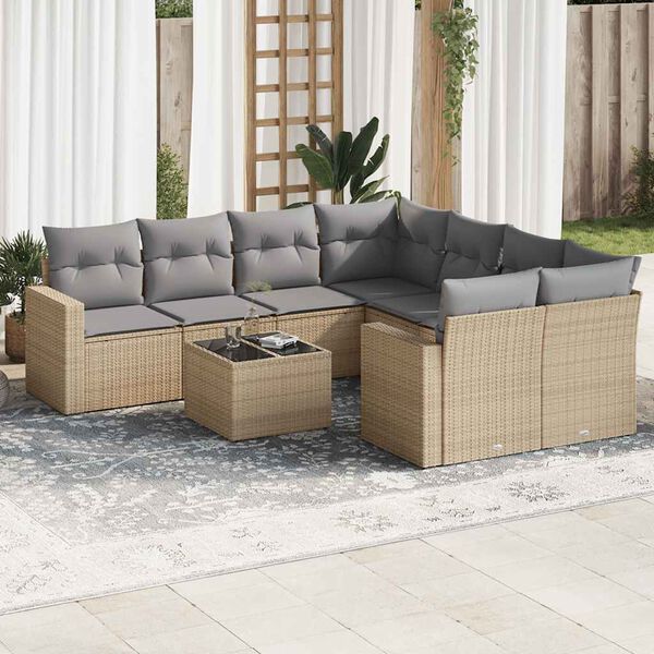vidaXL Set Divano da Giardino 9 pz con Cuscini Beige in Polyrattan