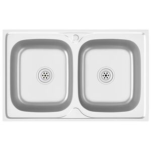 vidaXL Lavello Cucina Doppia Vasca 800x500x155 mm Argento Acciaio Inox