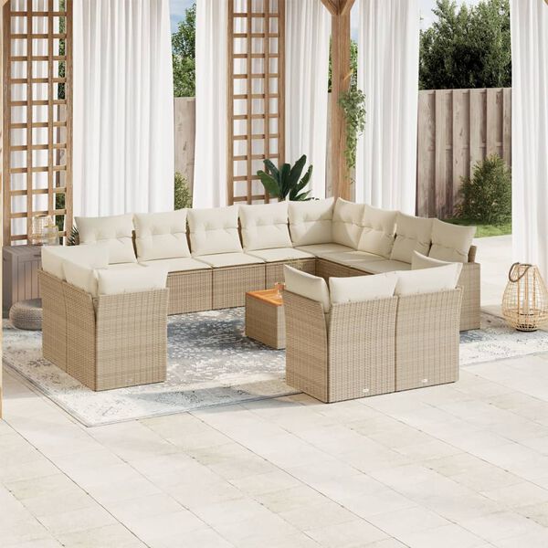 vidaXL Set Divano da Giardino 13 pz con Cuscini Beige in Polyrattan