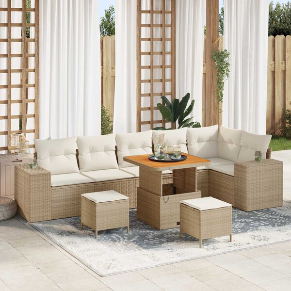 vidaXL Set Divano da Giardino con cuscino 9 pcs Beige polyrattan