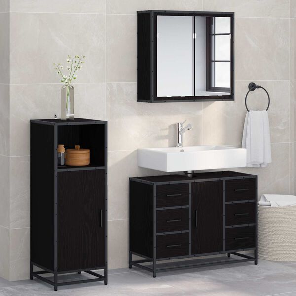 vidaXL Set di mobili per il bagno 3 pcs Rovere Nero Legno multistrato
