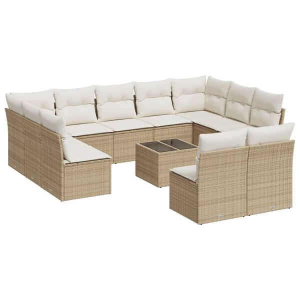 vidaXL Set Divani da Giardino 12 pz con Cuscini Beige in Polyrattan