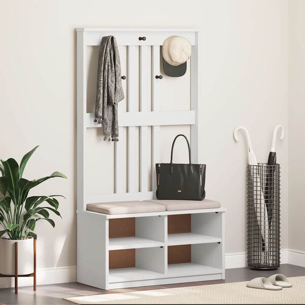 vidaXL Albero da Ingresso SANDNES Bianco 87x40x159,5 cm Legno di Pino