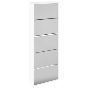 vidaXL Scarpiera con Specchio a 5 Livelli Bianco Lucido 63x17x169,5 cm