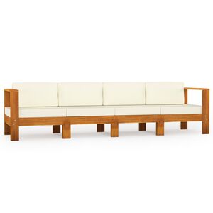 vidaXL Divano da Giardino 4 Posti Cuscini Bianco Crema Massello Acacia